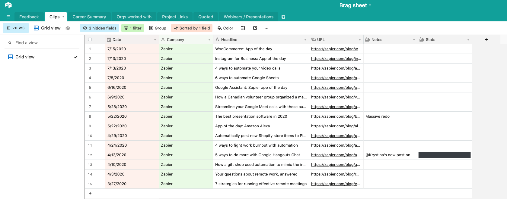 Brag Sheet Spreadsheet Google Sheets Excel Accomplishment Tracker