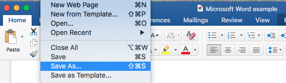 Microsoft Word file save as