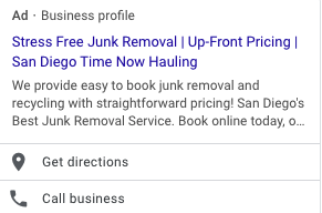 Time Now Hauling Google ad