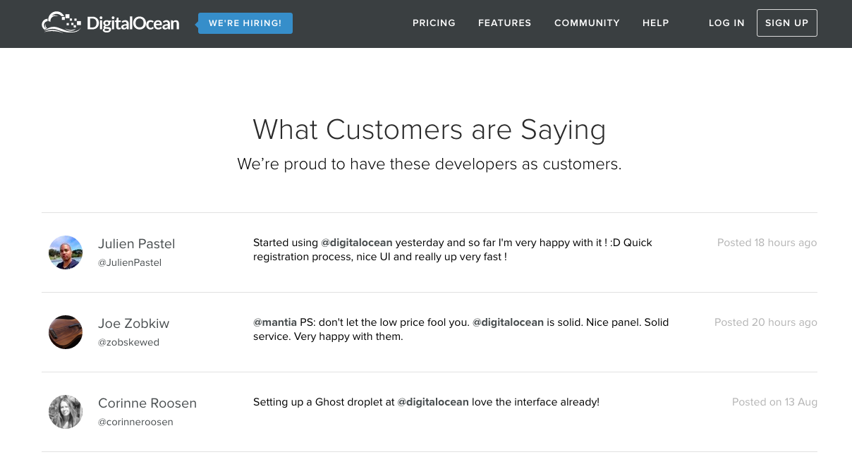 Digital Ocean Customer Tweets