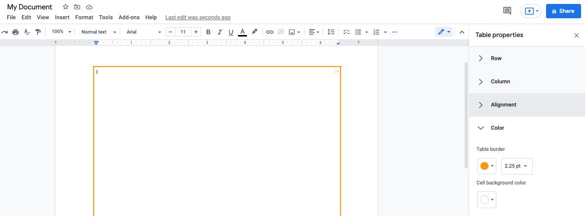 Adding a border in Google Docs with the table feature