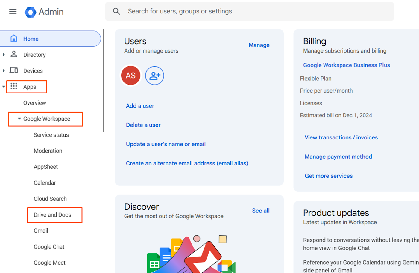 Screenshot of Google Workspace