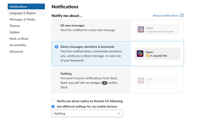 New line in slack