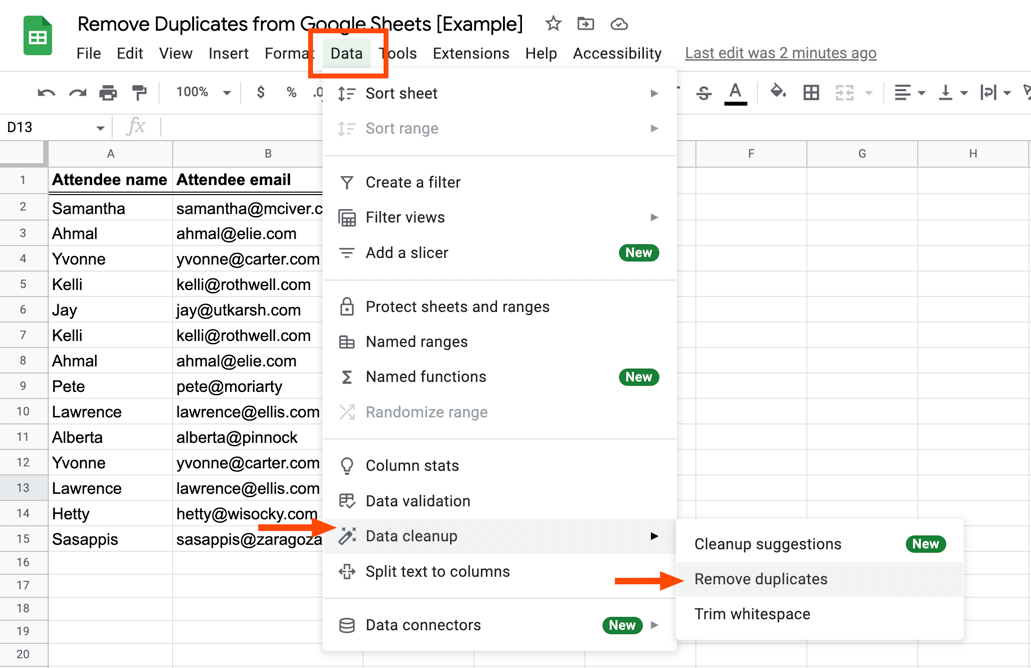 Remove Duplicates Google Sheets