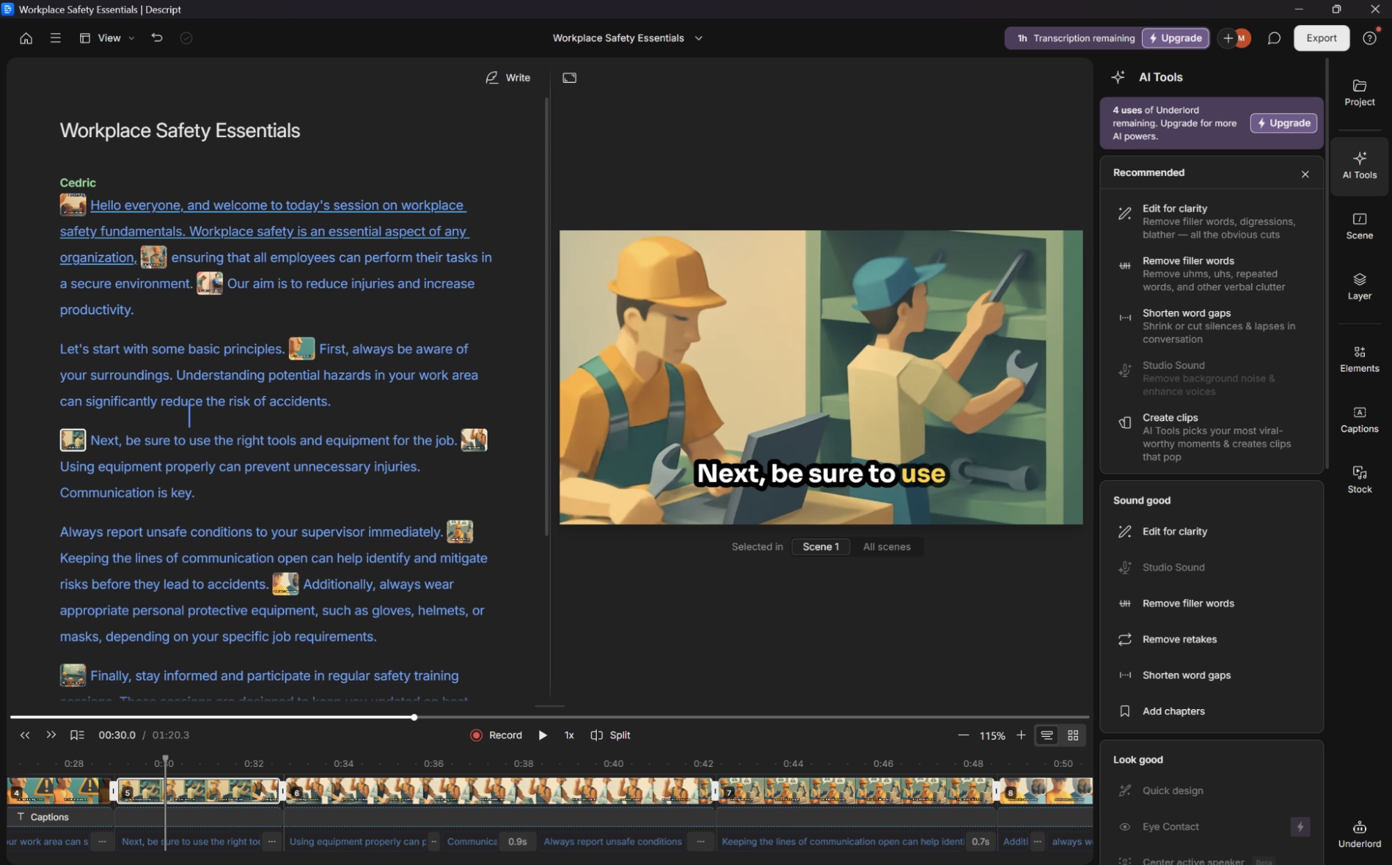Descript, our pick for the best AI marketing tool for generating videos.