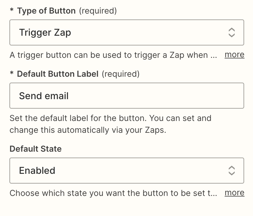 Screenshot of field set up