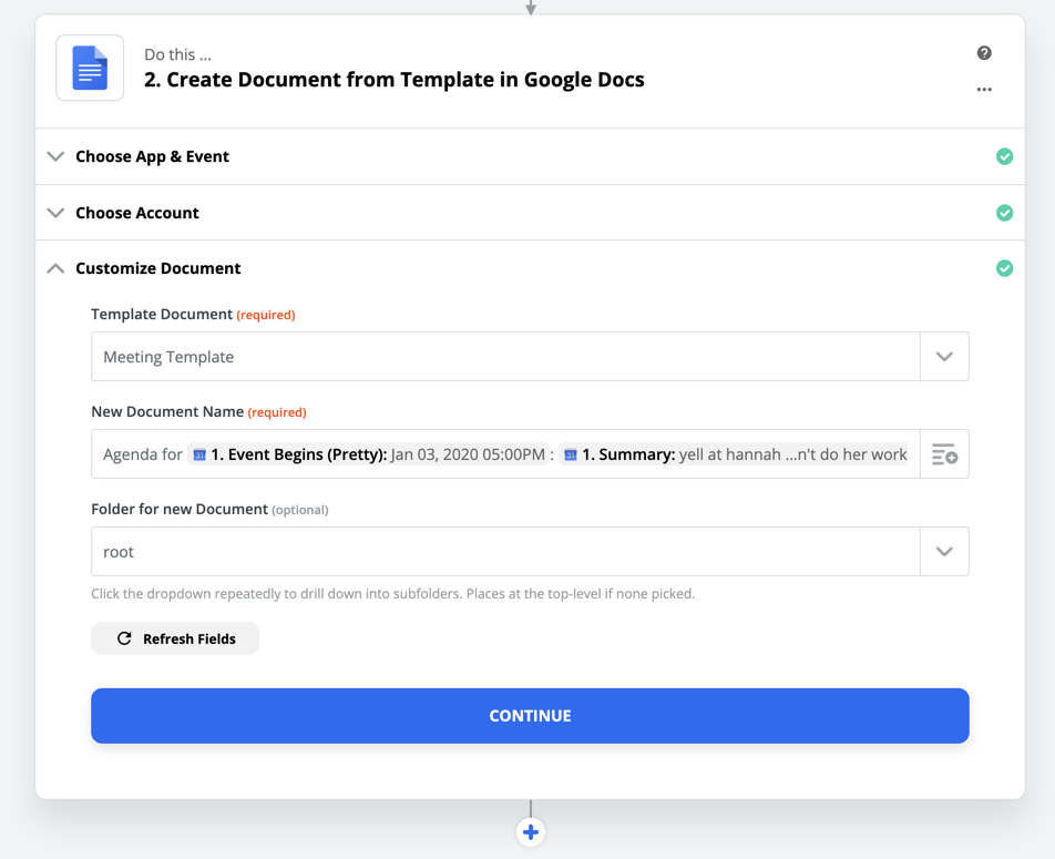 Setting up your Google Doc using a template in Zapier