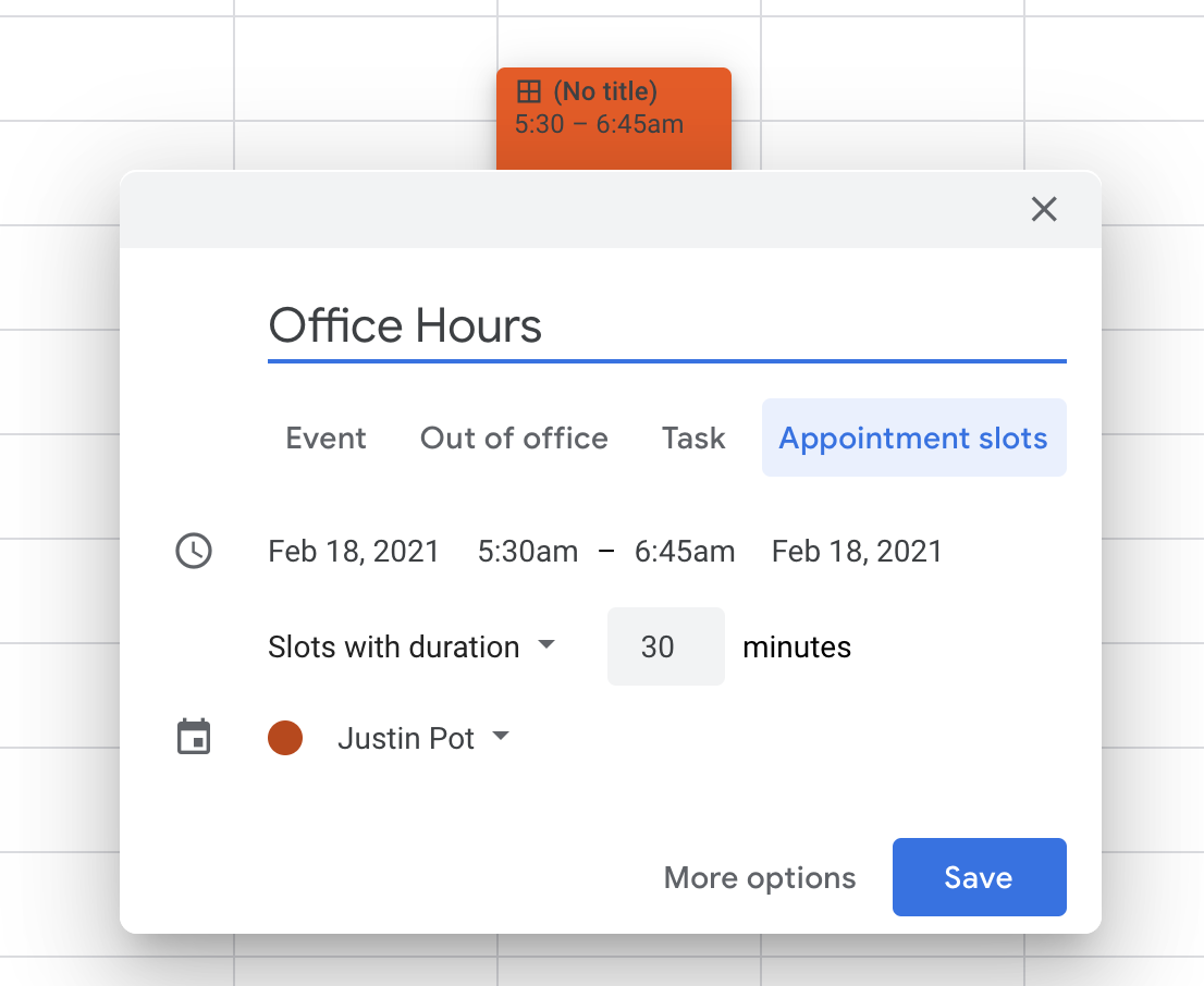 Bookable appointment slots google calendar 2020