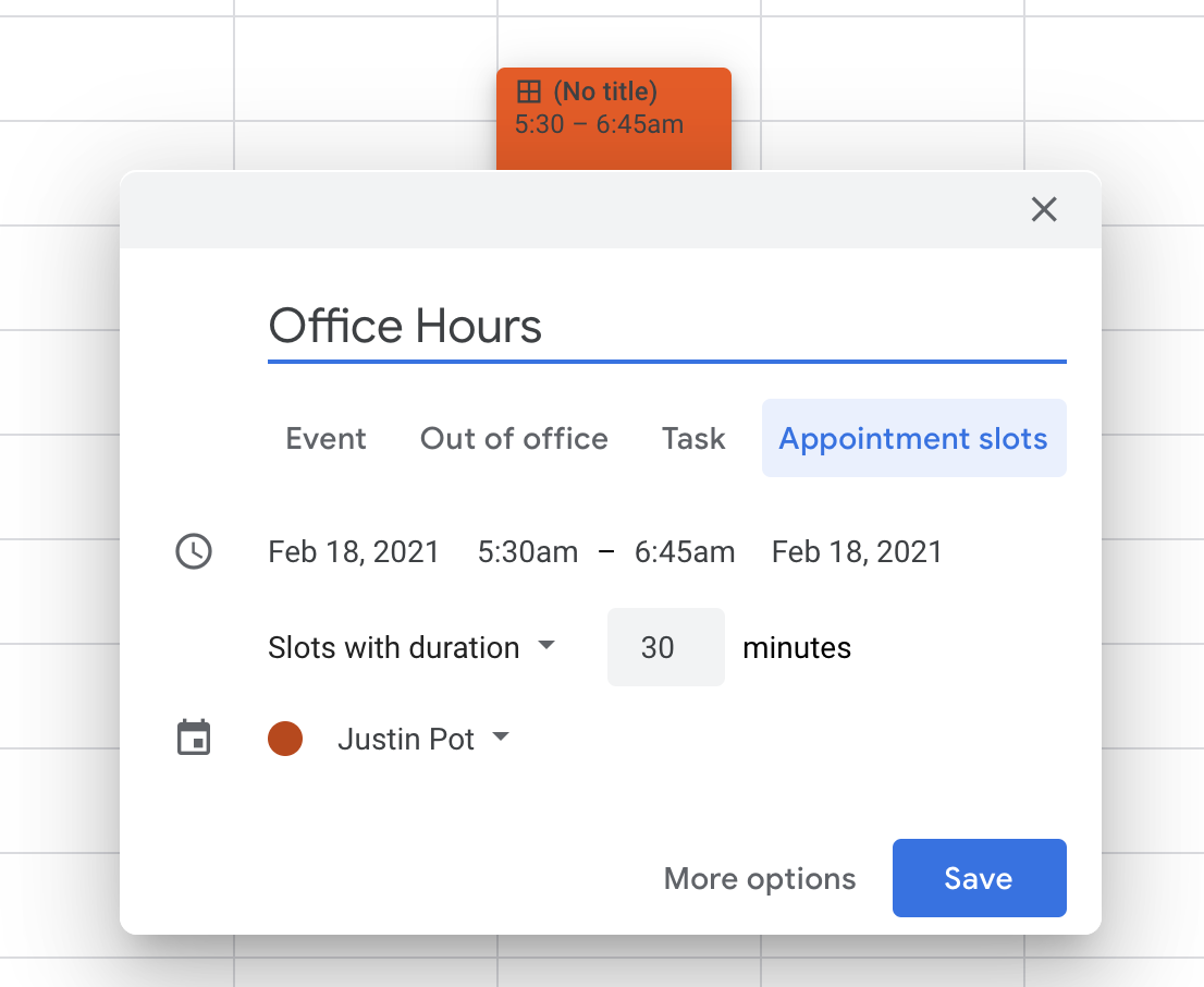 Appointment slot in Google Calendar