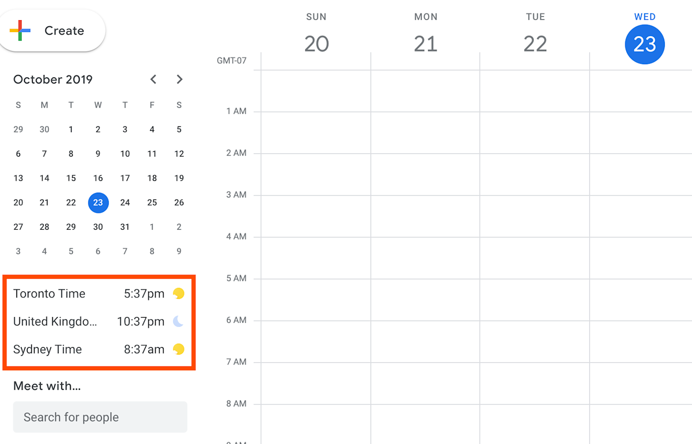 World Clock in Google Calendar