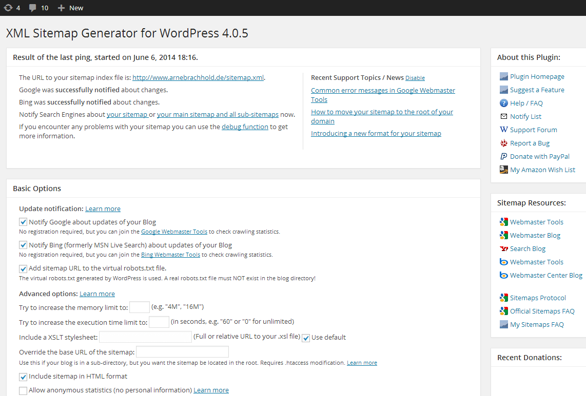 Image showing the XML Sitemap Generator for Google interface