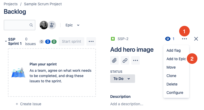 add issue to epic in Jira