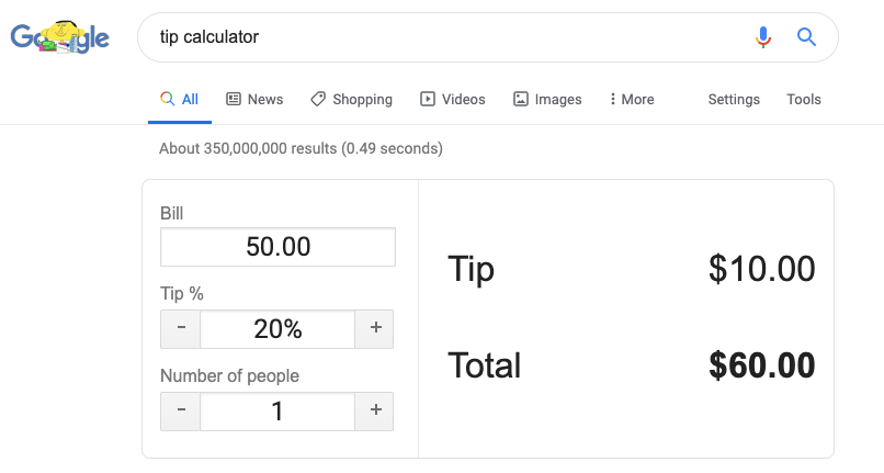 Google Search results calculator