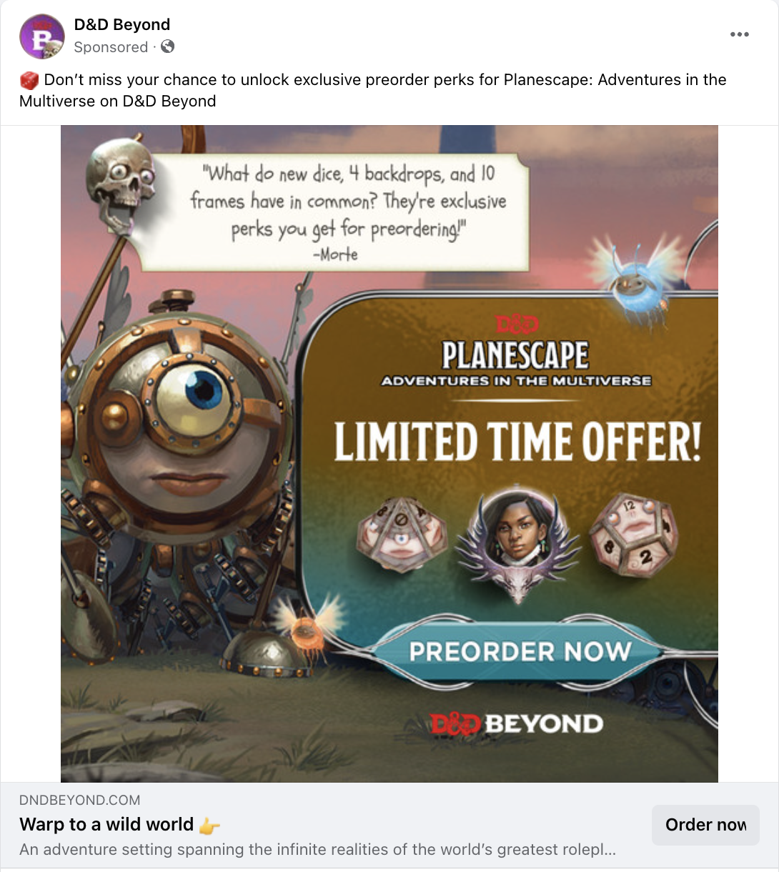 Social retargeting ad from D&D beyond