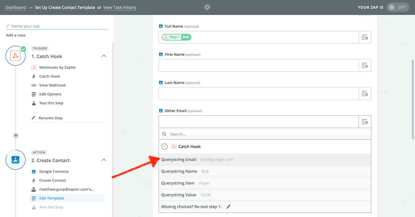 Use webhooks in action app in Zapier
