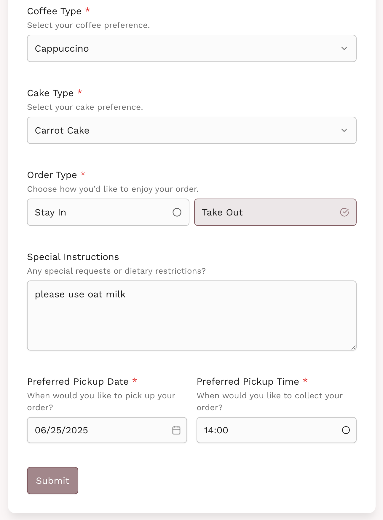 The AI-generated form