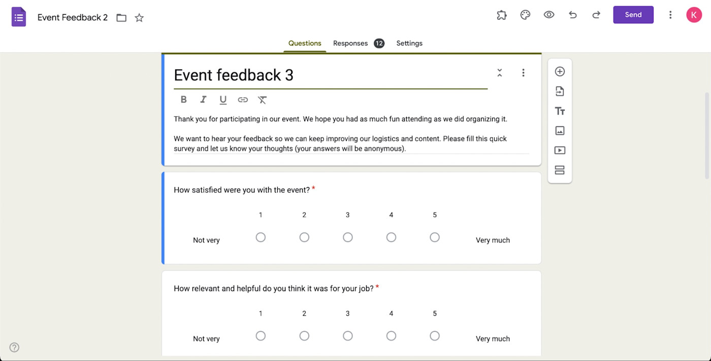 A screenshot of Google Forms, our pick for the best free online form builder