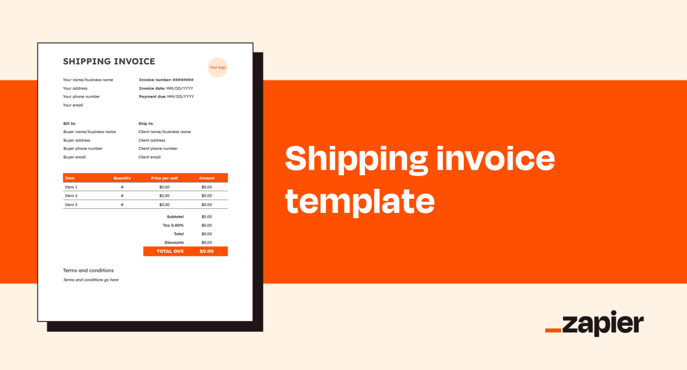 Illustrated image of Zapier's shipping invoice template on an orange background