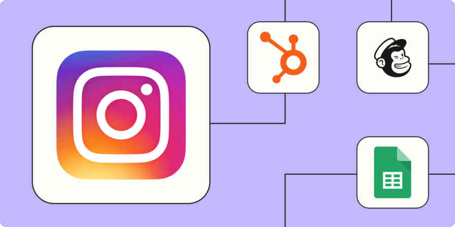 A hero image of the Instagram Lead Ads app logo connected to other app logos on a light purple background.