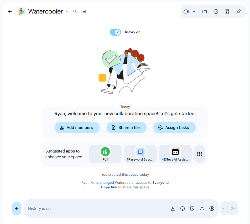 The home page in Google Chat