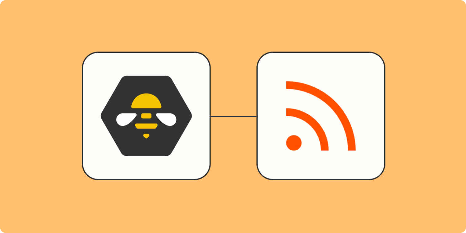 Hero image of the SocialBee logo and the RSS by Zapier logo