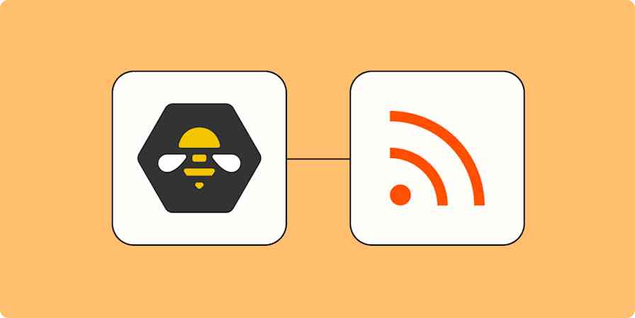 Hero image of the SocialBee logo and the RSS by Zapier logo