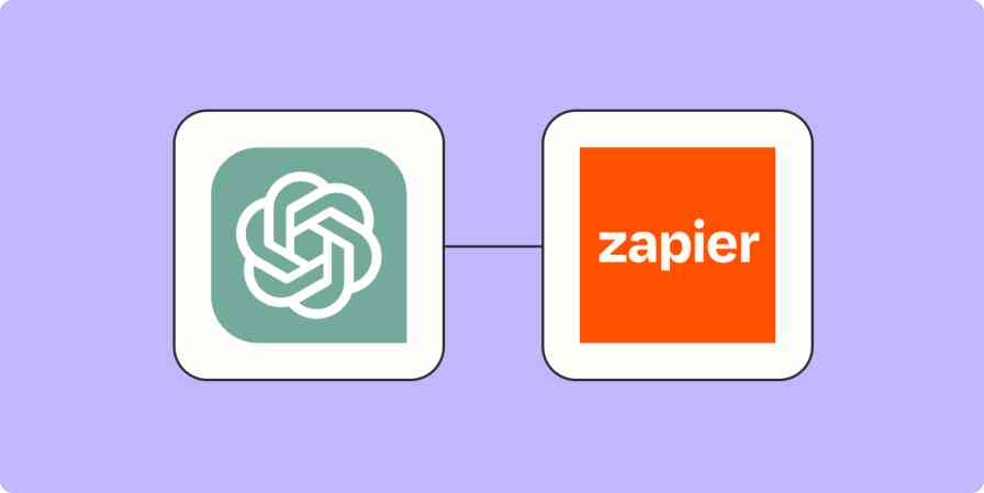 Screenshot of ChatGPT logo and Zapier logo on a lilac background