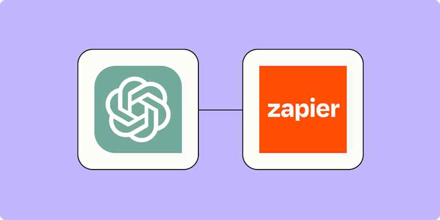 Screenshot of ChatGPT logo and Zapier logo on a lilac background