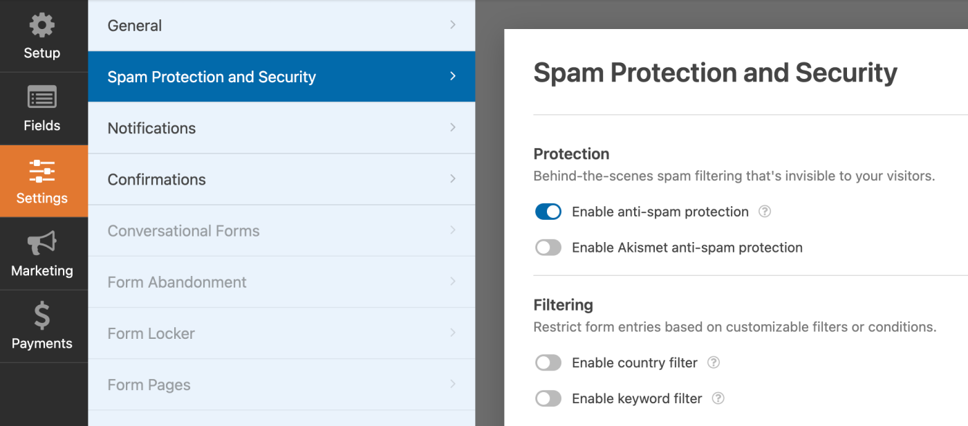 Spam Protection and Security in WPForms