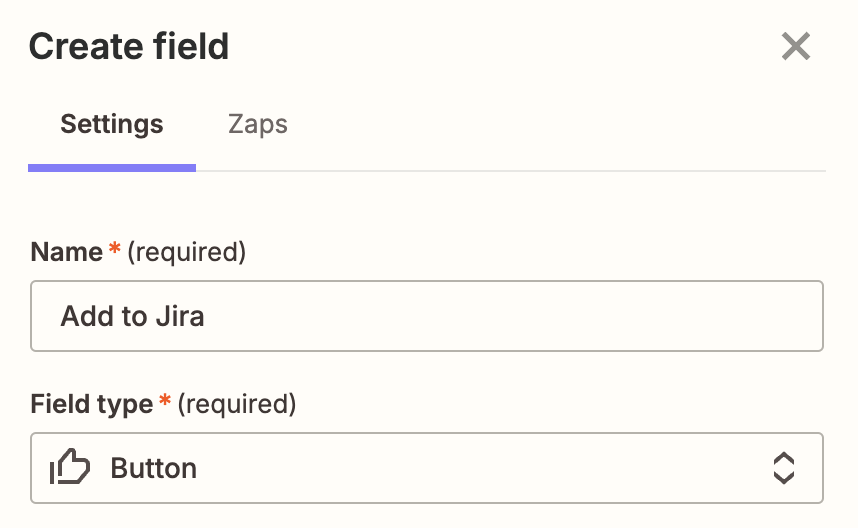 Screenshot of field settings in Tables 