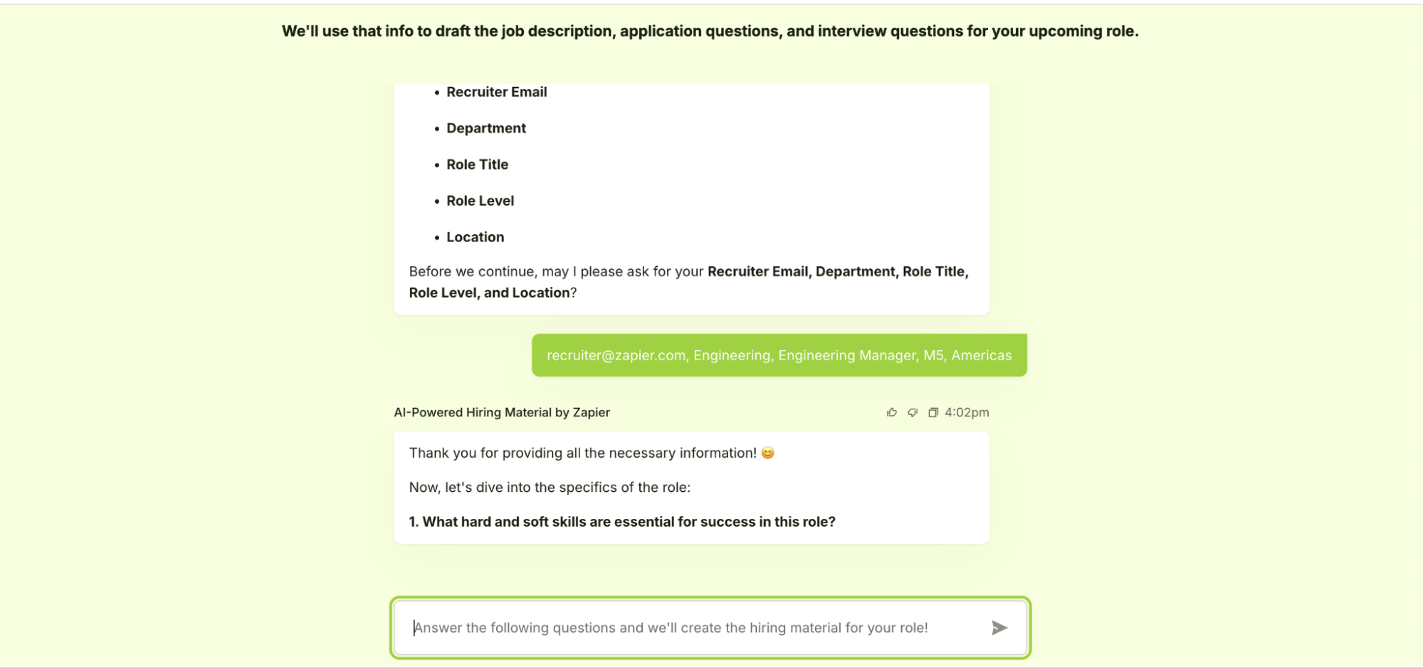 A sample conversation with an AI chatbot for HR.