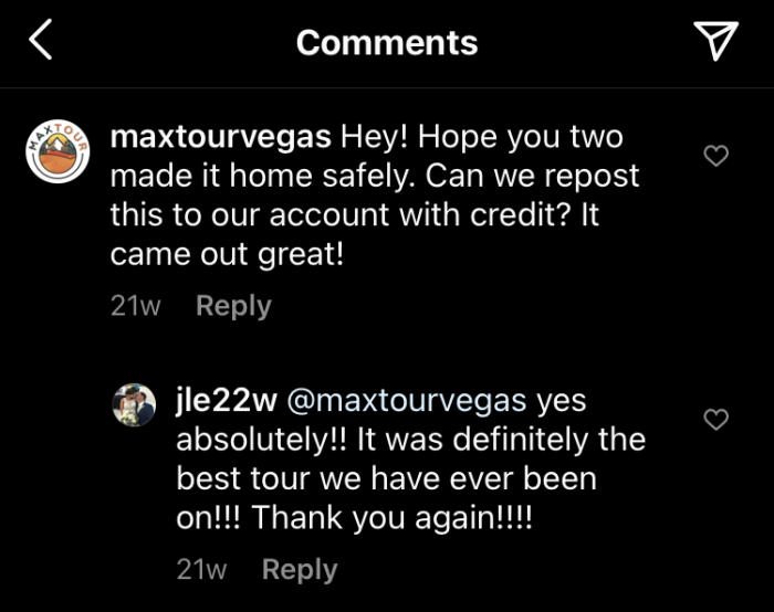MaxTour asking someone permission to repost 