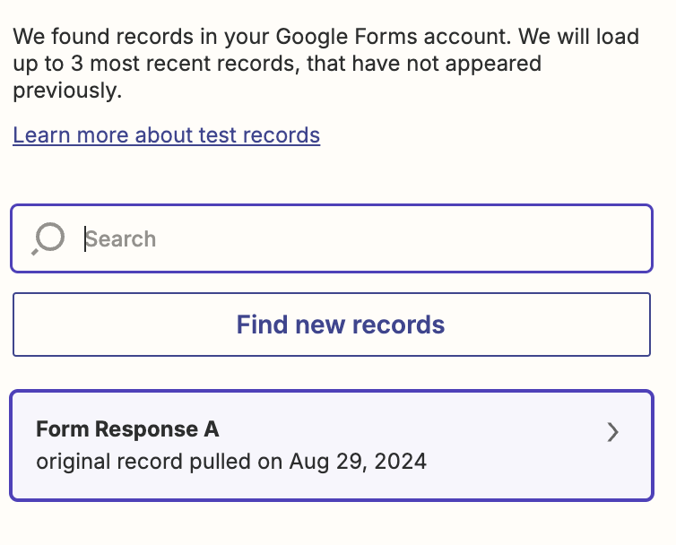 Screenshot of form response trigger test