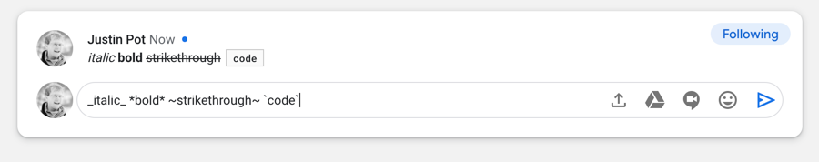 Formatting in Google Chat