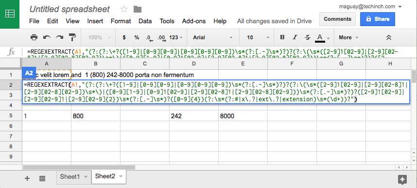 use Regex in Google Sheets to extract the first result from your spreadsheet