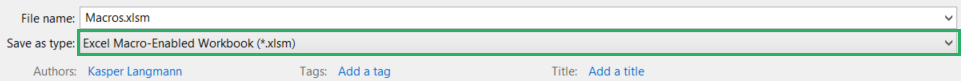 Save as macro enabled Excel file