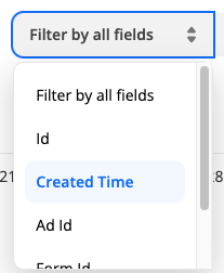 Available fields to filter by in Transfer.