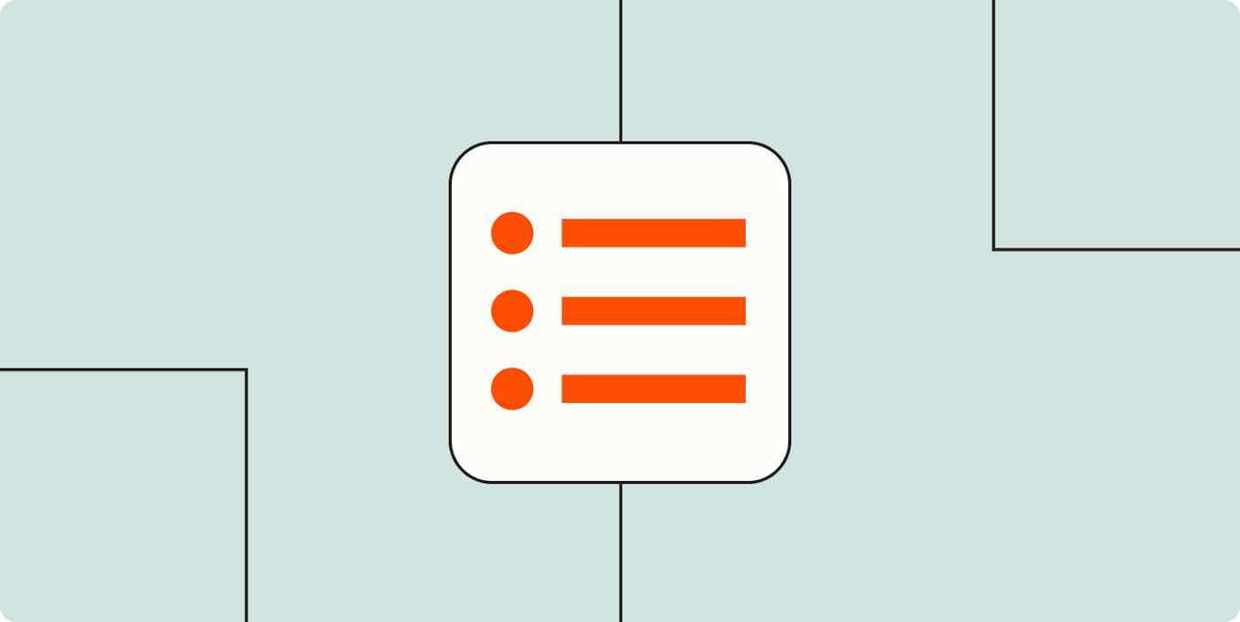 An icon representing tasks in a list in a white square on a light orange background.