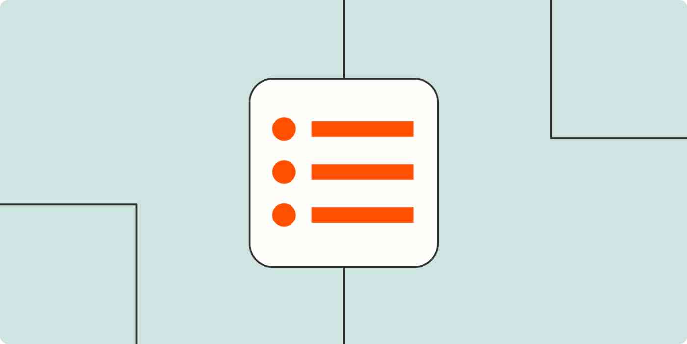 An icon representing tasks in a list in a white square on a light orange background.