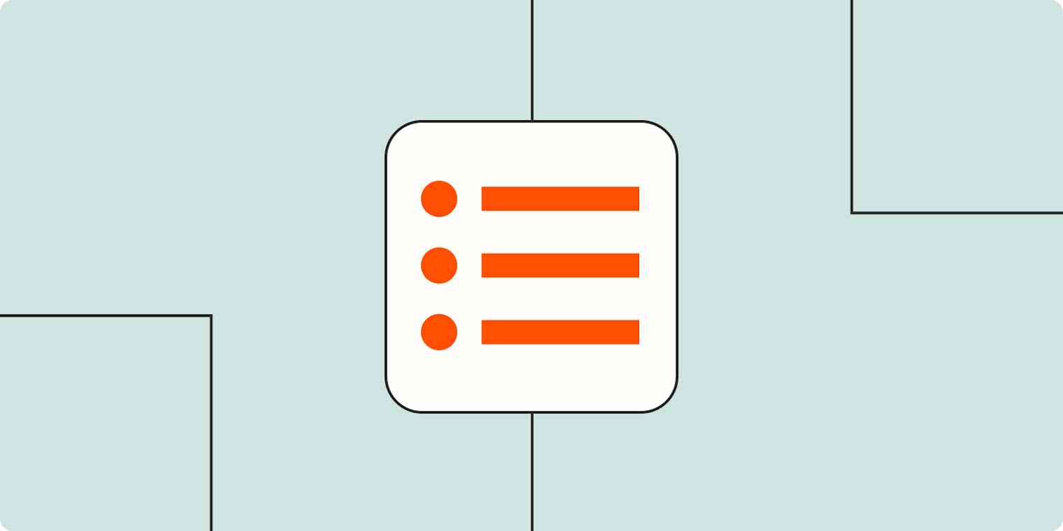 An icon representing tasks in a list in a white square on a light orange background.