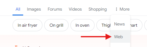 The Web option on Google Search