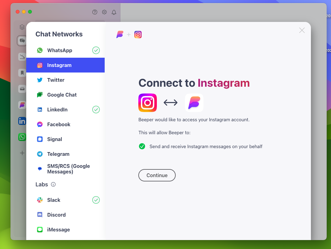 Connecting to Instagram with Beeper