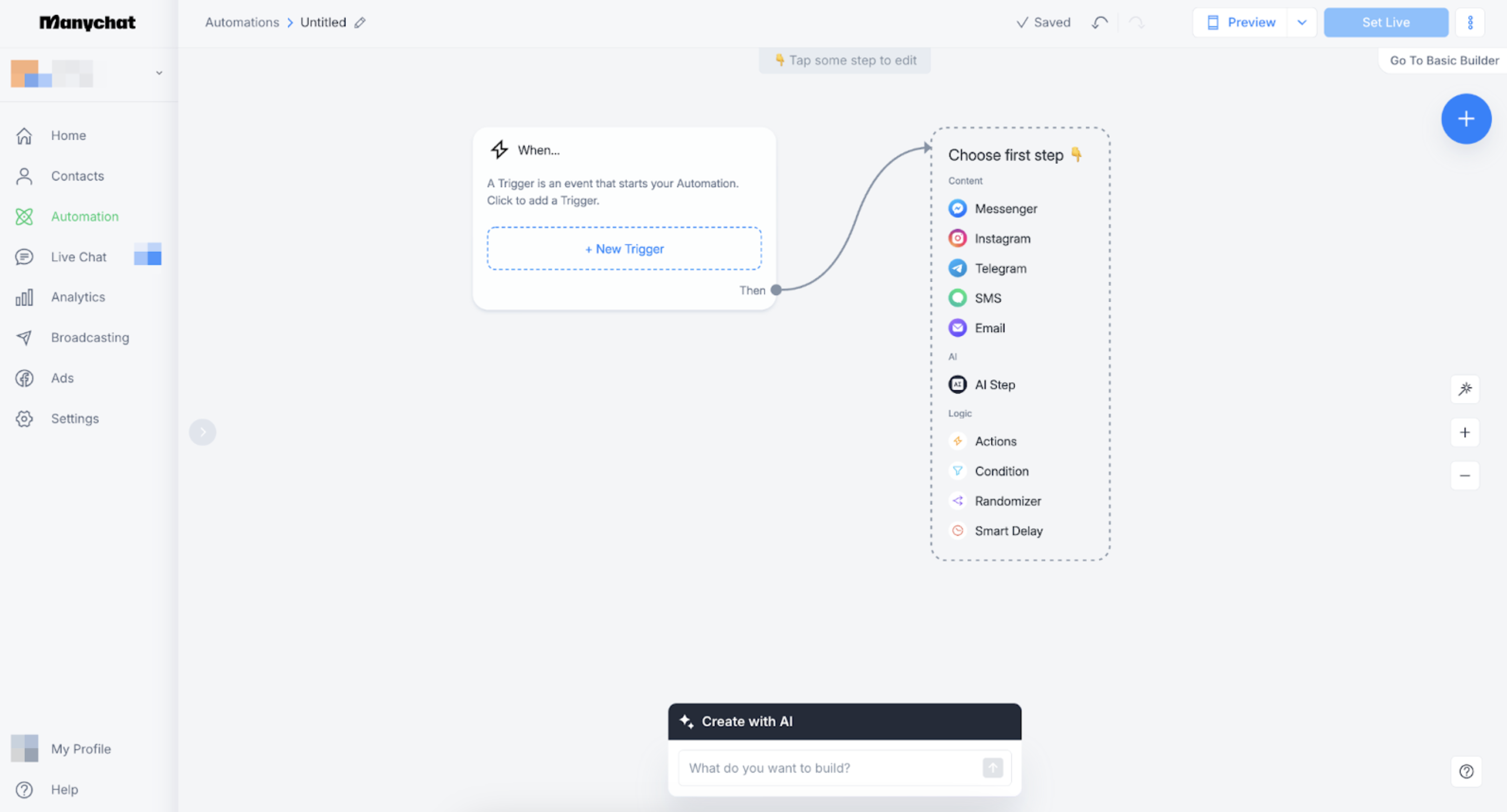 A screenshot of Manychat, a sales tool.