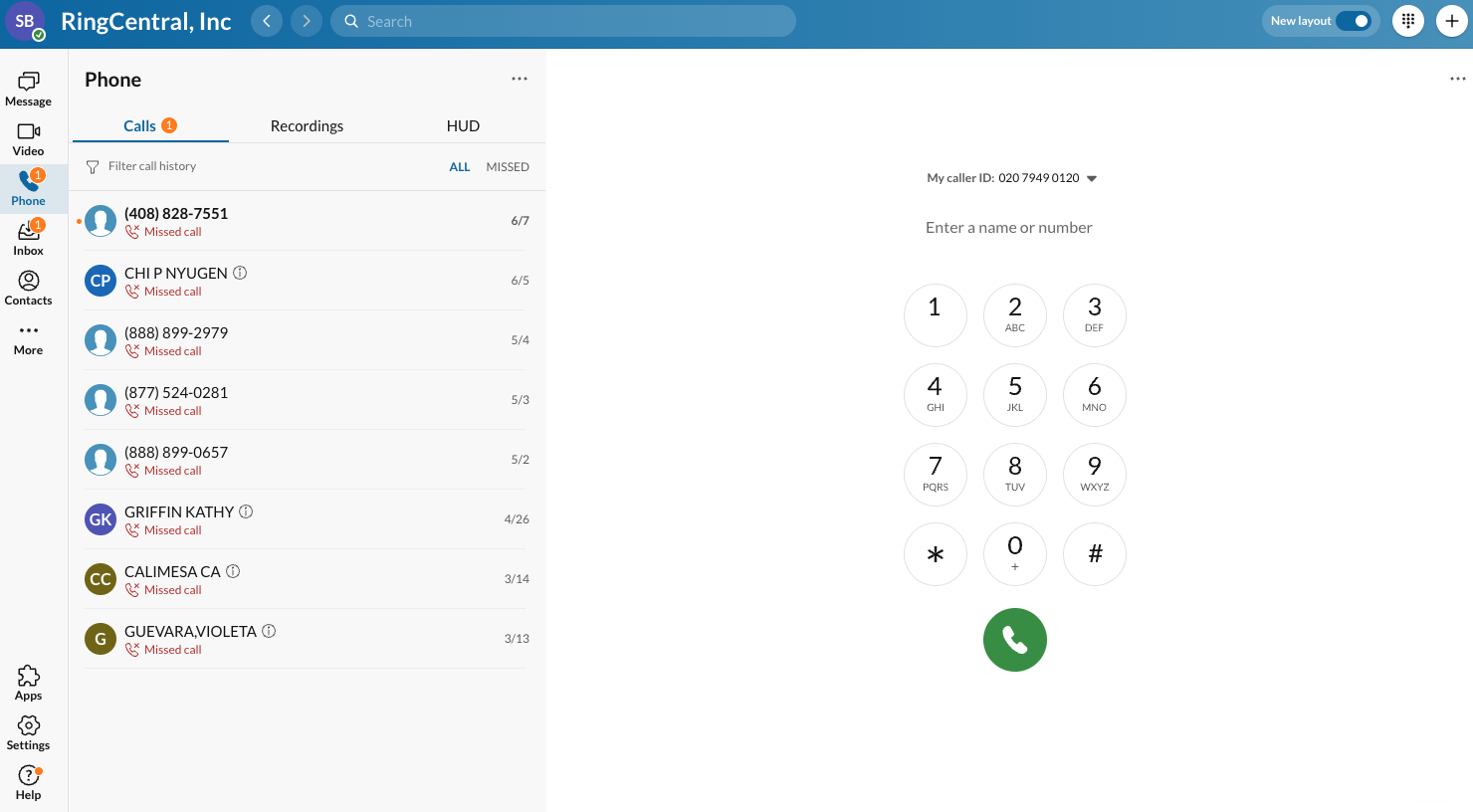 Screenshot of RingCentral's interface.