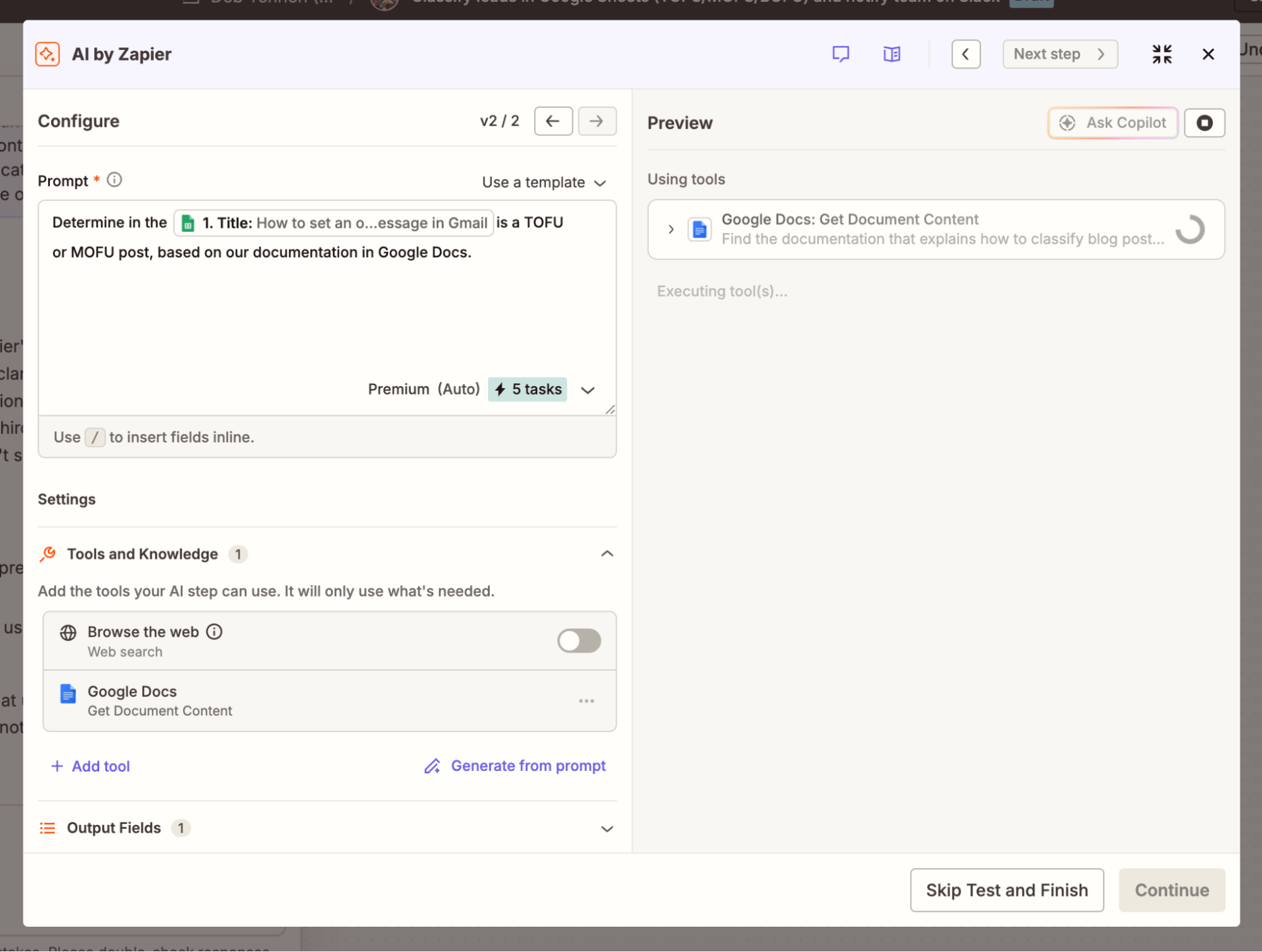Adding an AI step using AI by Zapier