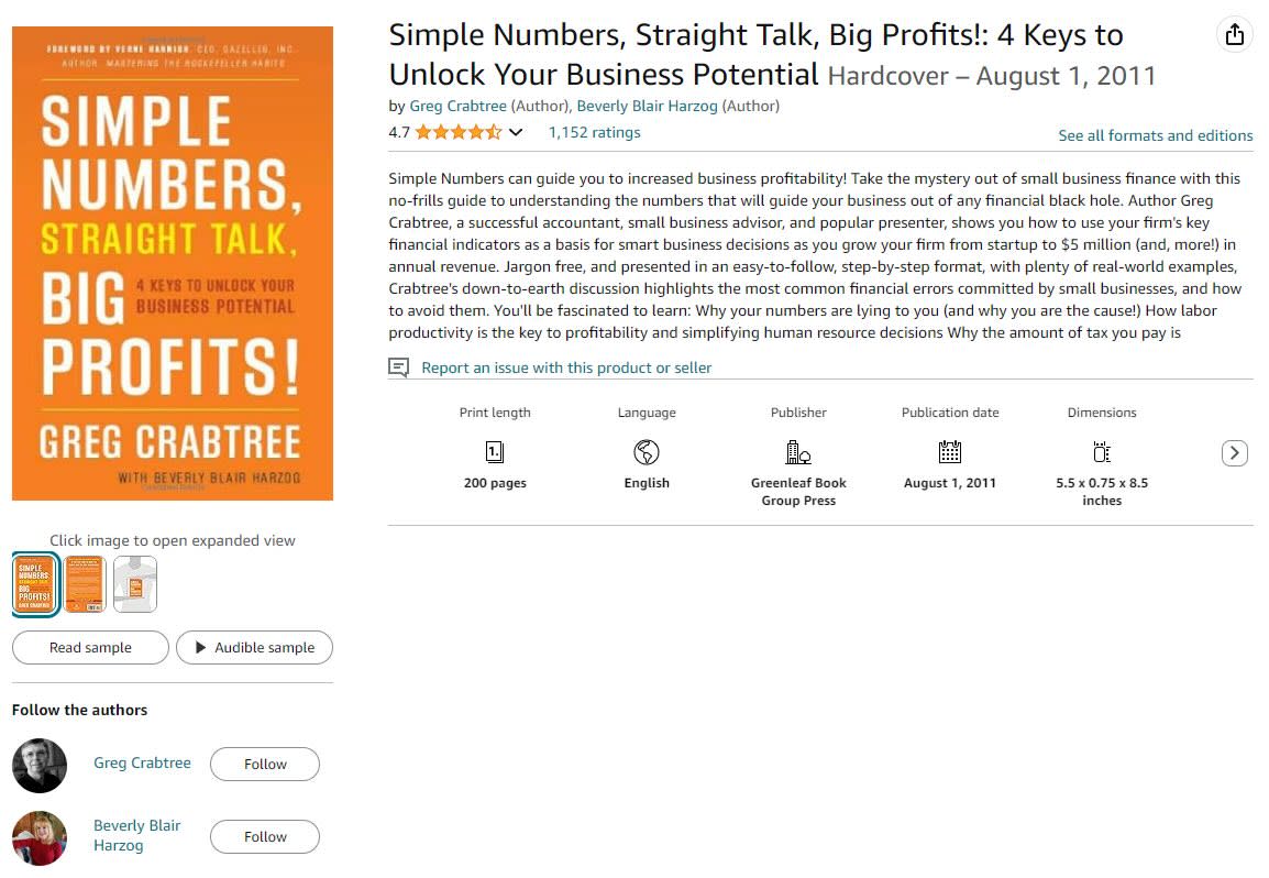 The Sale page for Simple Numbers, Straight Talk, Big Profits!