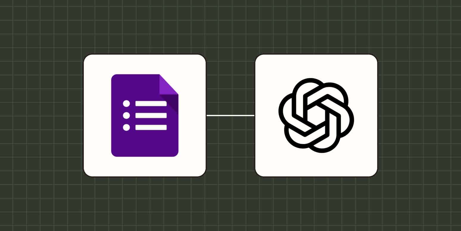 The Google Forms logo connected to the ChatGPT logo against a green background