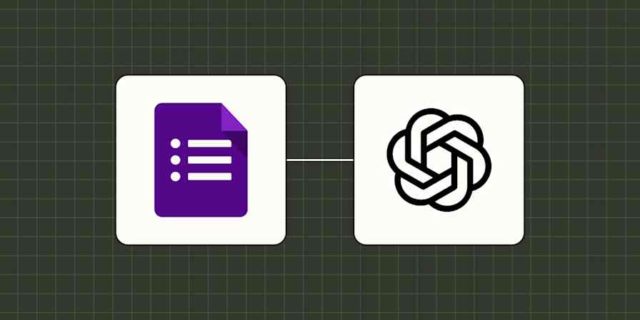 The Google Forms logo connected to the ChatGPT logo against a green background