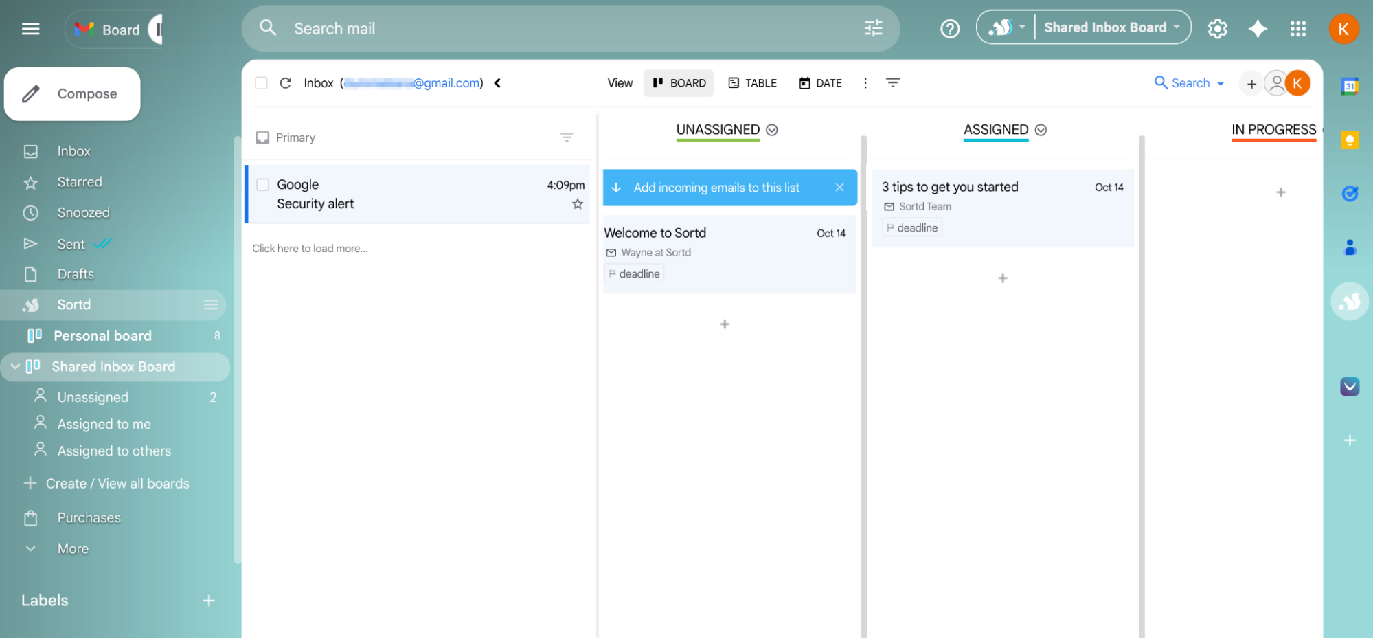 Sortd, our pick for the best Kanban software for using Kanban within Gmail