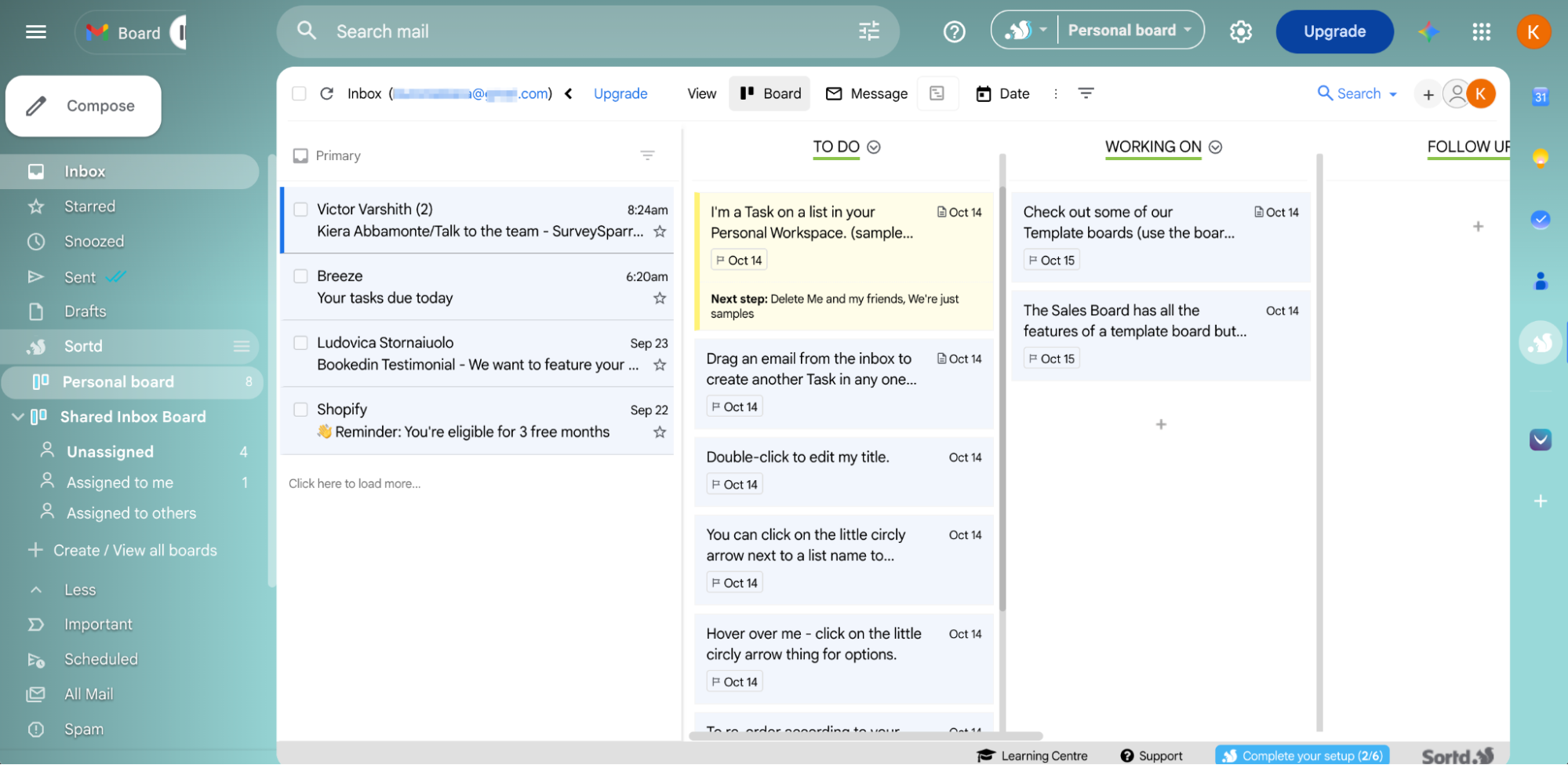 Sortd, our pick for the best Kanban software for using Kanban within Gmail